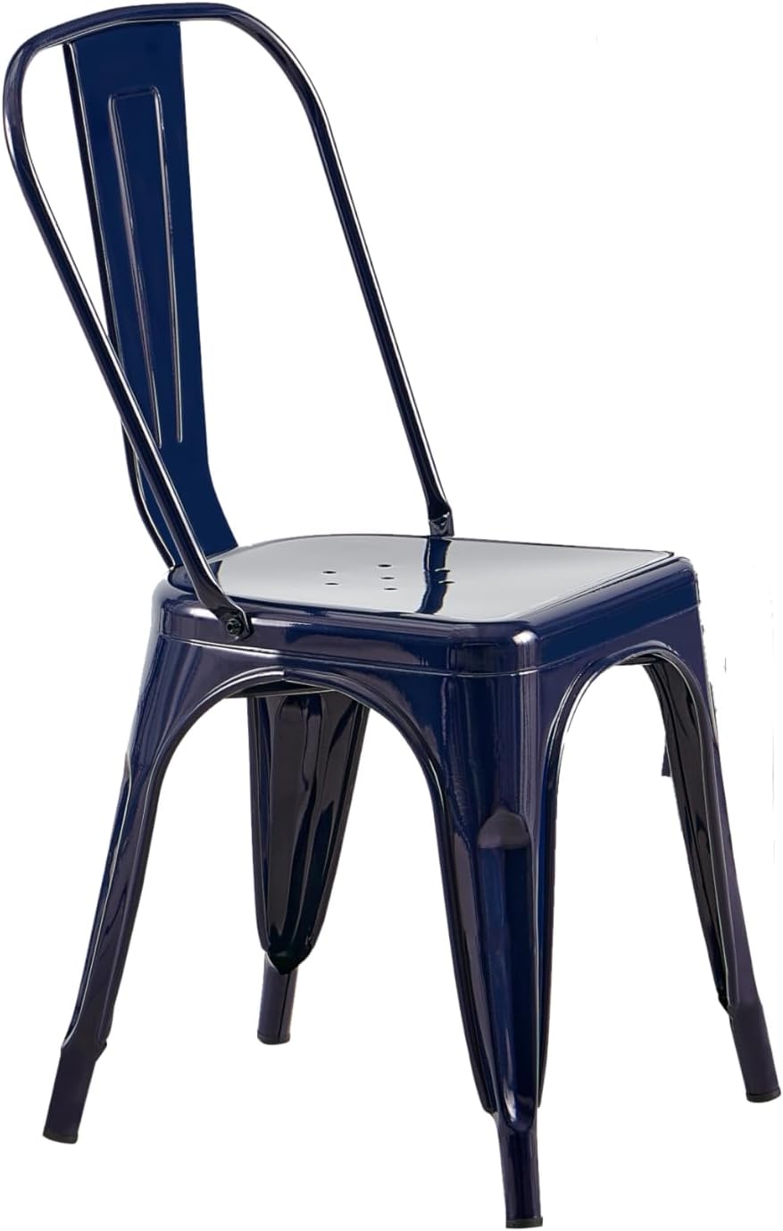 AC Pacific 18 Inch Seat Height Industrial Metal Dining Chairs, Stackable Kitchen or Bar Seat, Durable Modern Design, Versatile Accent Furniture, Set of 2, Dark Blue