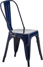 AC Pacific 18 Inch Seat Height Industrial Metal Dining Chairs, Stackable Kitchen or Bar Seat, Durable Modern Design, Versatile Accent Furniture, Set of 2, Dark Blue