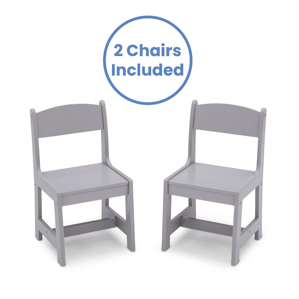 Delta Children MySize Toddler Bed, Grey + MySize Kids Wood Table and 2 Chair Set + MySize Deluxe Toy Box (Bundle)