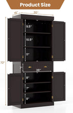 DORTALA 72” Tall Kitchen Pantry Cabinet, Wood Storage Cupboard w/ 4 Adjustable Shelves, 2 Cabinets & Drawer, Utility Freestanding Storage Cabinet for Kitchen, Hallway, Living Room, Brown