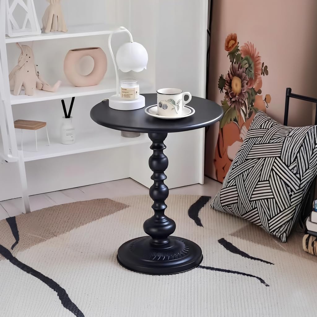 Side Table - 13.8" Round Small Accent Table with Metal Base, Multifunctional Vintage Coffee Table for Living Room, Bedroom, Office & Patio - Elegant Matte-Finished End Tables