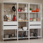 Madesa Kitchen Pantry Storage Rack with 4 Drawers, Open Shelves and Hanging Space 78" L Multiuse Modular Cabinet for Kitchen Organization - White