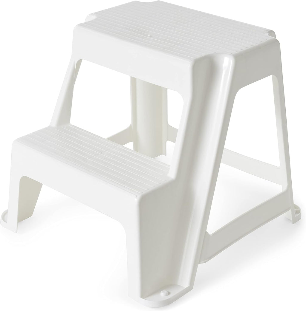 Gracious Living 2-Step Plastic Stool, 300 Lb Capacity, White | Portable Step Stool for Dorm, Home, Classroom & Office, 18"L x 18.75"W x 16"H