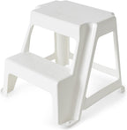 Gracious Living 2-Step Plastic Stool, 300 Lb Capacity, White | Portable Step Stool for Dorm, Home, Classroom & Office, 18"L x 18.75"W x 16"H