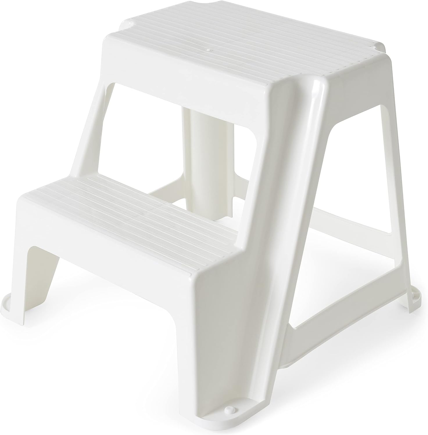 Gracious Living 2-Step Plastic Stool, 300 Lb Capacity, White | Portable Step Stool for Dorm, Home, Classroom & Office, 18"L x 18.75"W x 16"H