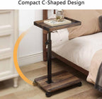C Shaped End Table Adjustable Height with Wheels, Couch Tables That Slide Under, C Shaped End for Couch Double-Layered Storage for Living Room, Bedroom,Cherry Wood Color