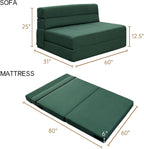 Folding Sofa Bed, Fold Out Couch Memory Foam Sleeper Chair with 2 Pillows | Queen Size Futon Couch Guest Convertible Chair Bed, Comfy Floor Sofa Lounge Washable Cover, Dark Green