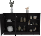 Kitchen Island with Three Open Shelves and Two Cabinets | Spacious countertop and concealed storage for efficient kitchen use