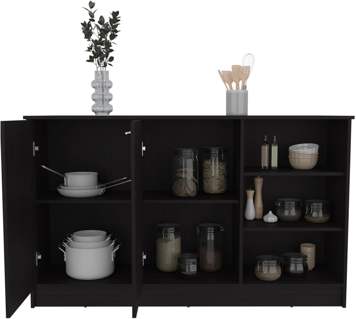 Kitchen Island with Three Open Shelves and Two Cabinets | Spacious countertop and concealed storage for efficient kitchen use