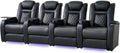 Home Theater Seating, Classic Series Leather Movie Theater Chairs, Power Headrest and Memory with C-Type USB Charger, 7-Color Ambient Lighting and Tray Table, Black Power Adjustable Recliner(Row of 4)