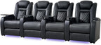 Home Theater Seating, Classic Series Leather Movie Theater Chairs, Power Headrest and Memory with C-Type USB Charger, 7-Color Ambient Lighting and Tray Table, Black Power Adjustable Recliner(Row of 4)