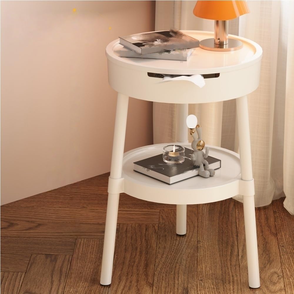 2 Tier Portable End Table, Decorative Side Table, PP Plastic Coffee Table, Modern Corner Table for Living Room, Bedroom, Balcony(Pink)
