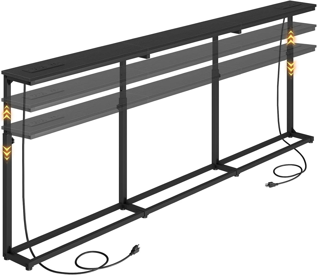 HOOBRO 78.7 Inch Narrow Console Table with Adjustable Height (25.5"-33.4") | 5.9" Sofa Table with Power Outlets, Skinny Behind Couch Table for Small Spaces, Black BB200UXG01