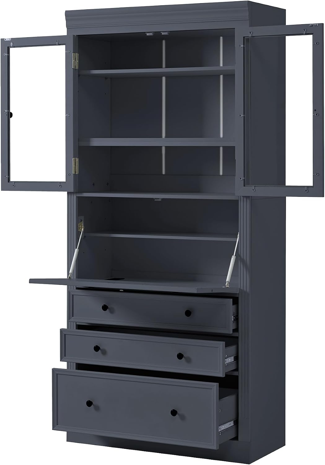 JIJIWANG 78" Tall Freestanding Kitchen Pantry Storage Cabinet,Multifunctional Cupboard with 3 Drawers,Adjustable Shelves and Power Outlet for Office, Kitchen,Dining Room,Grey