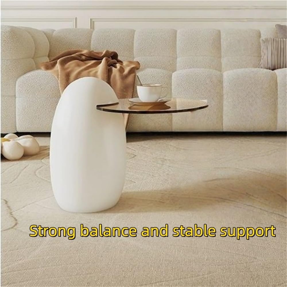 Modern PE Plastic Coffee Table, Nesting End Table with Glass Top, Egg-Shaped Side Table for Living Room, Bedroom, Small Spaces