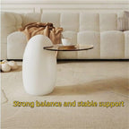 Modern PE Plastic Coffee Table, Nesting End Table with Glass Top, Egg-Shaped Side Table for Living Room, Bedroom, Small Spaces
