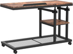 Tribesigns Height Adjustable C Table with Wheels, Mobile Couch Snack Side Table with Tiltable Drawing Board, Sofa Bedside Laptop Stand C Shaped TV Tray with Storage Shelves (Brown)