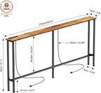 Keelian 90" Narrow Sofa Table - 2 Power Outlets & 4 USB Ports | Metal Frame, Perfect for Hallway, Office, and Behind Couch Table - Easy Assembly, 4.9" Extension Cord Included