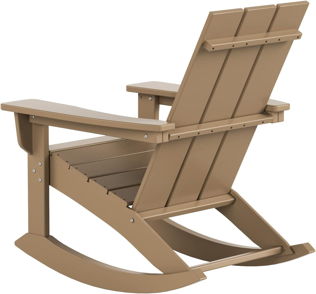 WestinTrends Ashore Patio Rocking Chairs Set of 2, All Weather Poly Lumber Plank Adirondack Rocker Chair, Modern Farmhouse Outdoor Rocking Chairs for Porch Garden Backyard and Indoor, Weathered Wood