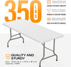 Bonnlo 2P Folding Table 6ft, Portable Collapsible Plastic White Long Tables for Party, Camping, Banquet, Craft, Dining, Wedding, Outdoor and Indoor Use