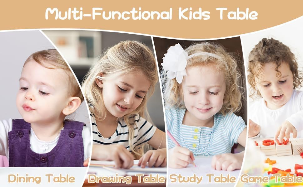 IDEALHOUSE Adjustable Height Kids Table and 2 Chairs Set – Writable Whiteboard Top, Non-Slip Legs, Easy to Clean, Ideal for Toddlers and Children Ages 2-10, Multi-Activity Table for Home, Nursery,