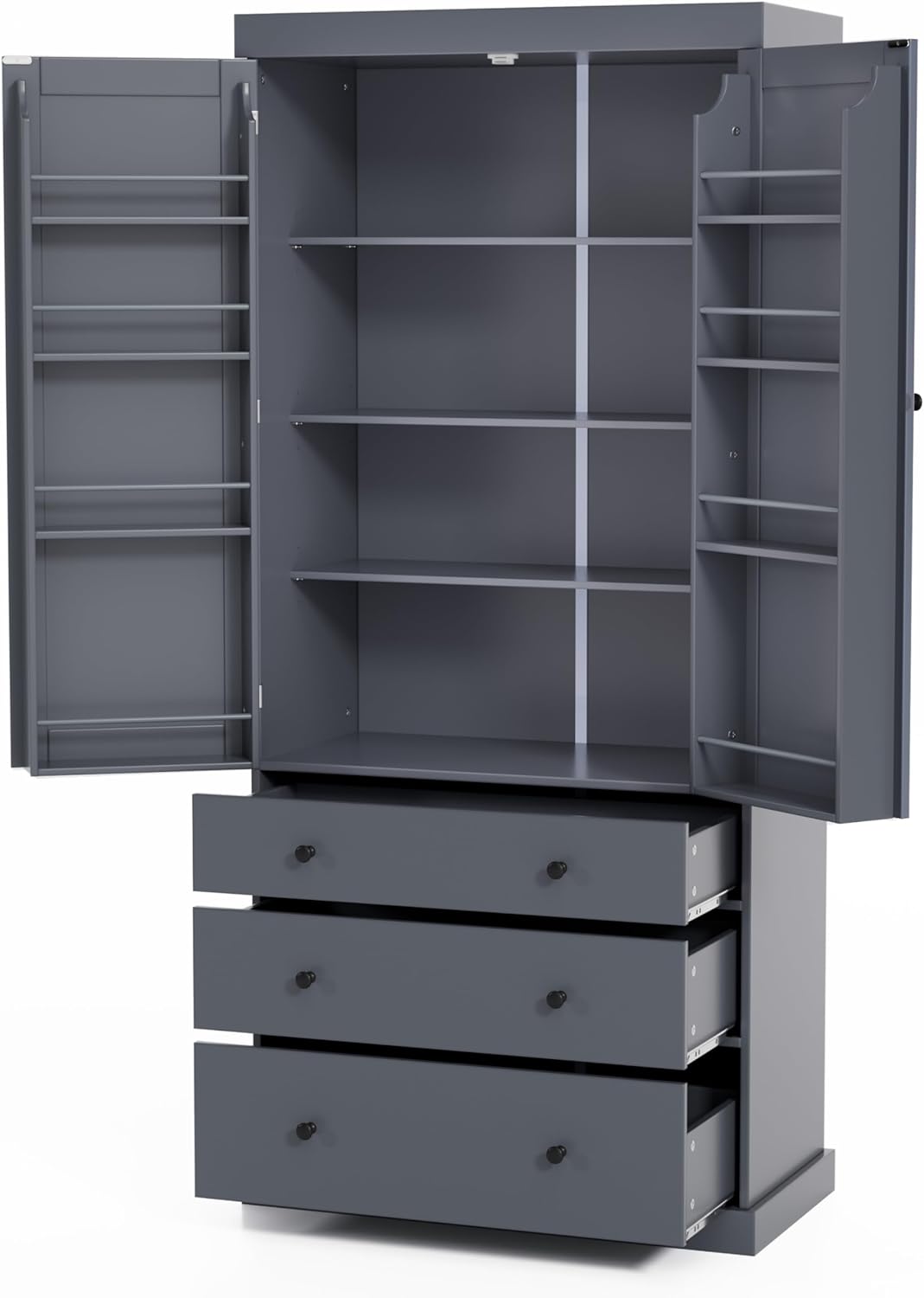 RUNNA 35x17.7x77inch High Freestanding Kitchen Pantry Large Cupboard Storage Cabinet with 2 Drawers, 2 Adjustable Shelves, 8 Door Shelves for Kitchen, Dining Room (Gray#047)