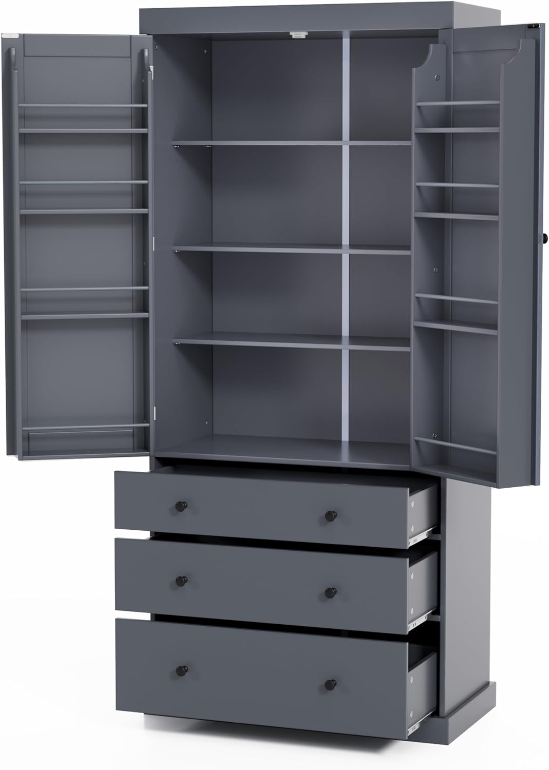 Merax 77" Kitchen Pantry Storage Cabinet with Drawers, Freestanding Bathroom Storage Cabinets with Doors and Shelves, Tall Cupboard Storage Cabinet Food Pantry Cabinet for Dining Room Craft Room, Gray