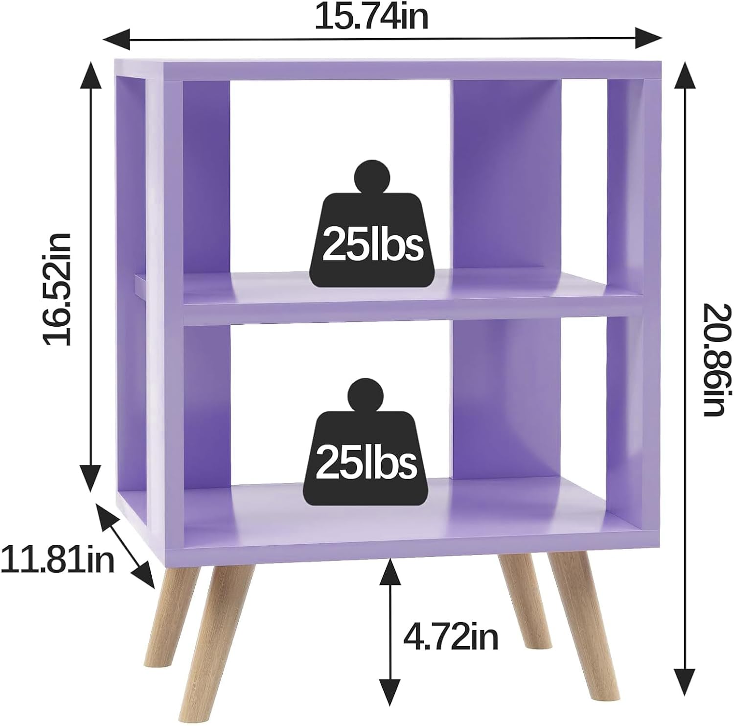 Aenuert Night Stand, Purple Nightstand, Modern End Table with Open Storage, 2-Tier Wooden Bedside Table for Small Space, Living Room, Bedroom