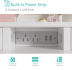 White Makeup Vanity Desk with Mirror and Lights, Vanity Set with Chair, Make Up Dresser Table with Drawers and Power Outlet for Girls Bedroom Small Space