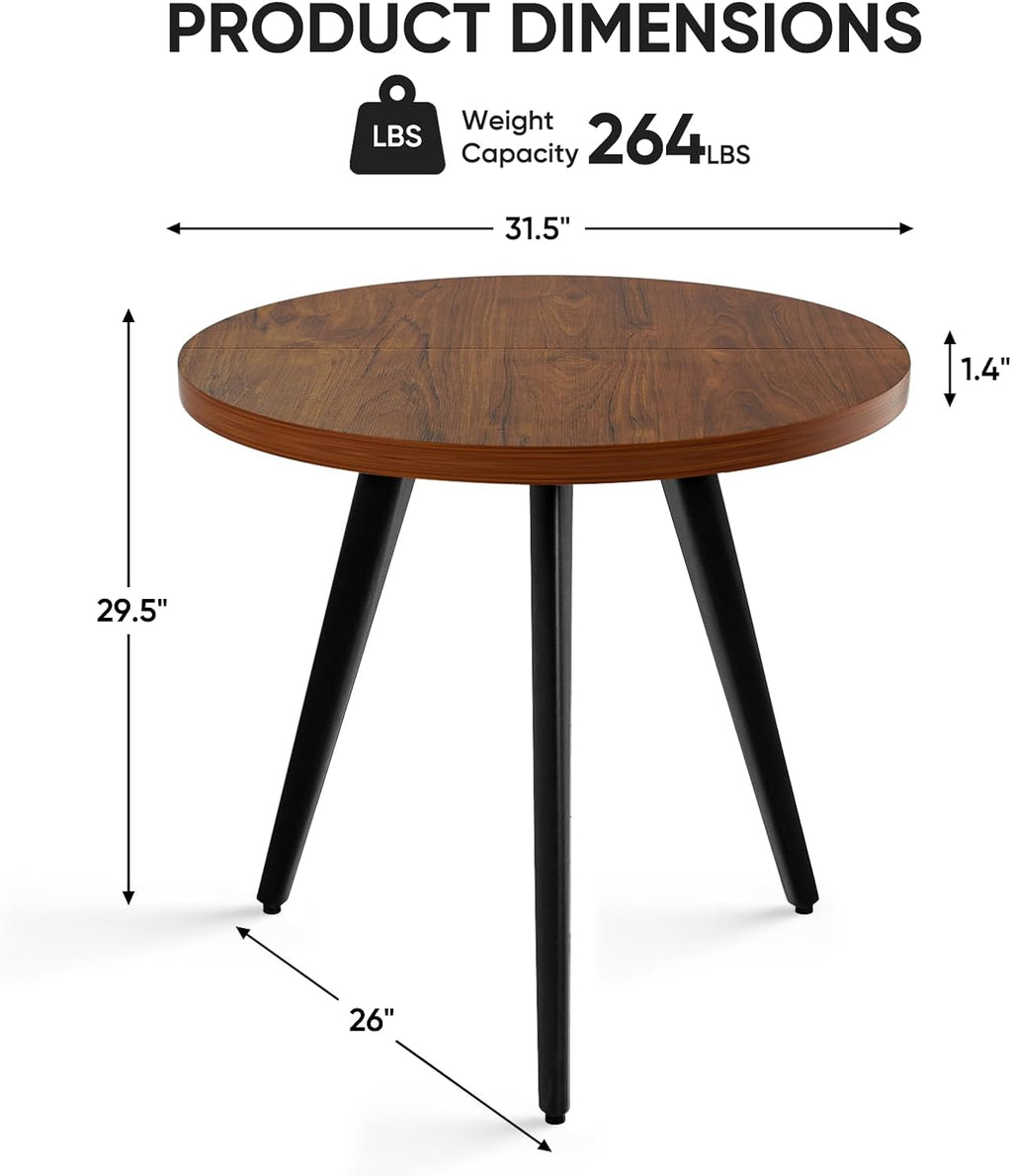 Round Dining Table, Small Dining Table for 2, 31.5" Round Table, Mid-Century Modern Kitchen Table with 1.4" Thickness Wood Grain Tabletop for or Small Space, Dining Room, Kitchen, UG Brown