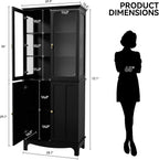 ARTPOWER 72" Freestanding Kitchen Pantry Storage Sideboard, Classical Tall Cabinet with Glass Door and Adjustable Shelves for Kitchen, Livingroom and Dining Room, Black