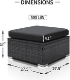 NICESOUL Modern Luxury All-Weather Outdoor Wicker Ottoman Set of 2, 500 Lbs Alloy Steel Frame Footrest, Comfortable Wide Deep Seat 2-Piece Rattan Foot Stool with Padded Cushion for Patio, Dark Gray