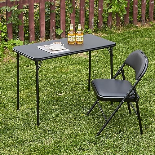 KAIHAOWIN Folding Table Chair Set, Black Vinyl Folding Card Table Chair, No Assembly Required Lightweight Foldable Table Chair Set for Everyday Use Indoor/Outdoor/Camping
