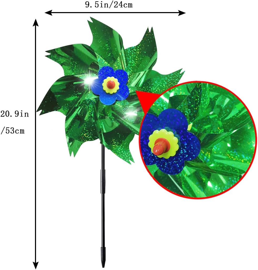 Sparkly Reflective Pinwheels with Stakes, Colorful Wind Spinners Outdoor Bird Scare Devices, Foil Pin Wheel Holographic Whirl Windmill for Yard Garden Decor Garden Wind Spinner 6 Packs