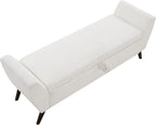GDFStudio 60" Storage Bench with Seat & Hidden Storage, Teddy Fabric Upholstered Entryway Bedroom Bench, Solid Wood Frame, Rubber Wood Legs, Foam Cushion Seat, Cream