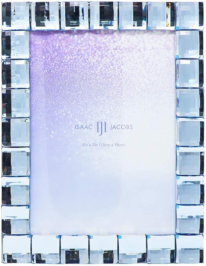 Isaac Jacobs Decorative Sparkling Light Blue Jewel Picture Frame, Photo Display & Home Décor (5x7, Light Blue)