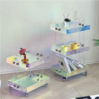 Acrylic End Table with Wheels, 2/3 Tiers Acrylic Bar Cart, Rolling Utility Cart with Handle, Colorful Clear Side Table for Drink, Food, Snack Used in Living Room, Bedroom, Study(16.4''x13.4''x18.9'')
