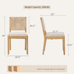 Boho Mid Century Modern Dining Chairs Set of 4, Rattan Dinning Chair with a Square Back, Warm Beige Cane Dining Chair, Linen Upholstered Kitchen and Dining Room Chairs, Sillas para Comedor