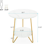 Tribesigns 2 Tier Round Side Table, Faux Marble End Table with Shelf, Small Gold Accent Nightstand for Living Room, Bedroom or Couch Side, White and Gold