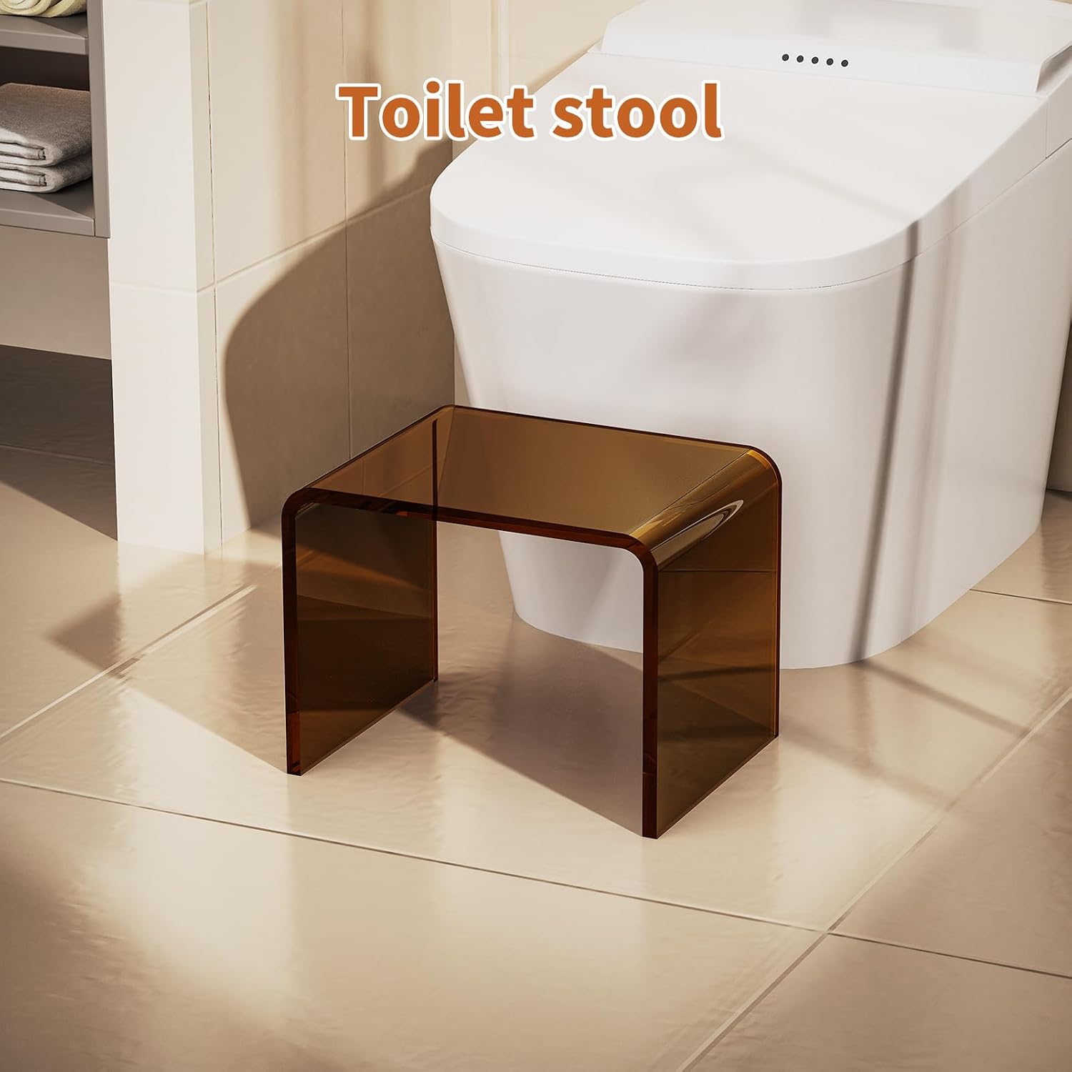 Acrylic Step Stool Small Clear Acrylic Foot Stool for Bathroom Bedroom Kitchen with Non-Slip,Holds Up to 250lbs (Dark Brown, 12.6'' x 9'' × 9.8'')