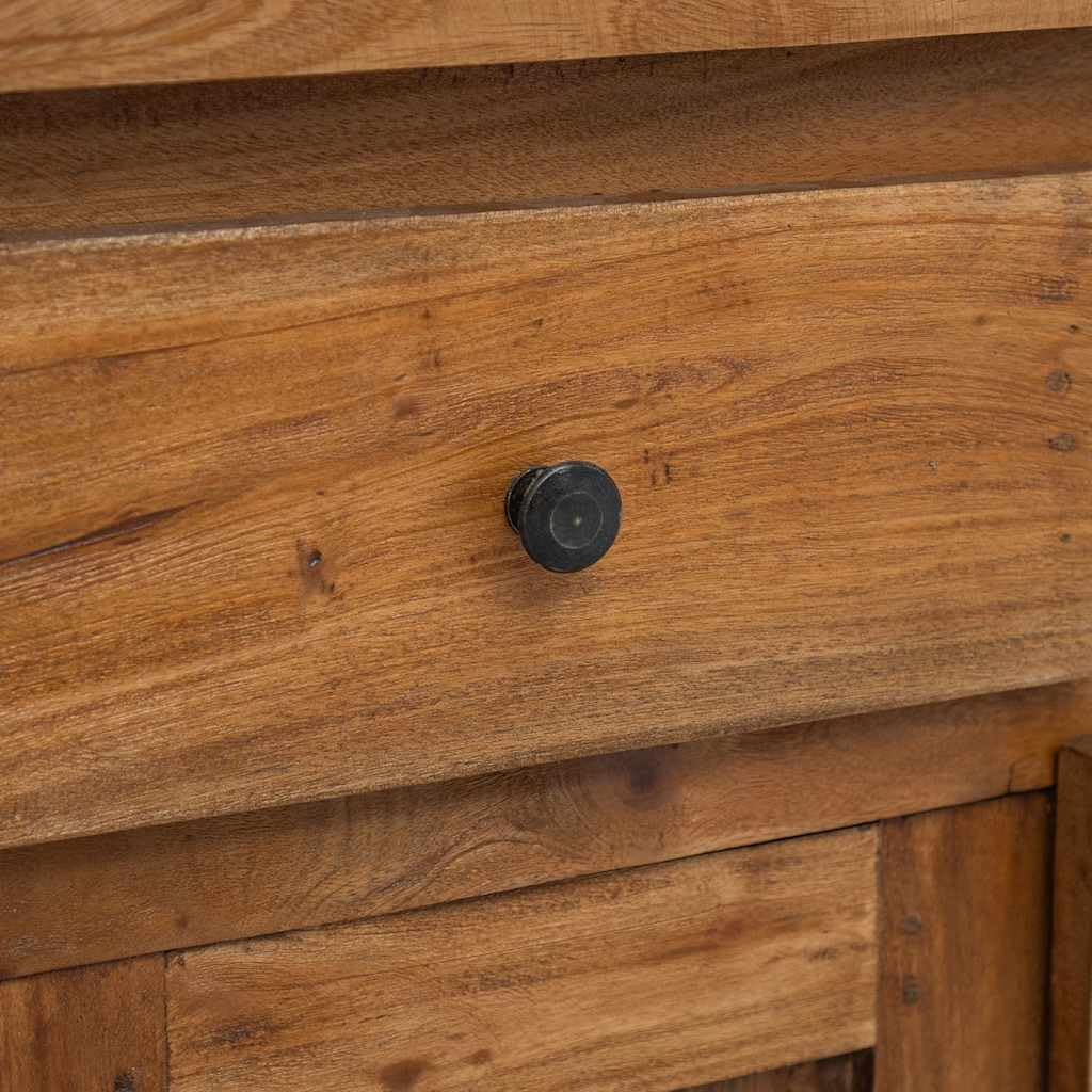 Vintage Solid Mahogany Wood Sideboard with Distressed Finish and Brass Knobs, Brown Medium Console for Dining Room Storage and Display, Sturdy Furniture Piece