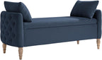 HULALA HOME Storage Bench for Bedroom with Throw Pillows, 59" Large Bedroom Ottoman Bench with Solid Wood Frame, Comfy Upholstered Footstool with Flip-top for Living Room, Entryway, Indigo