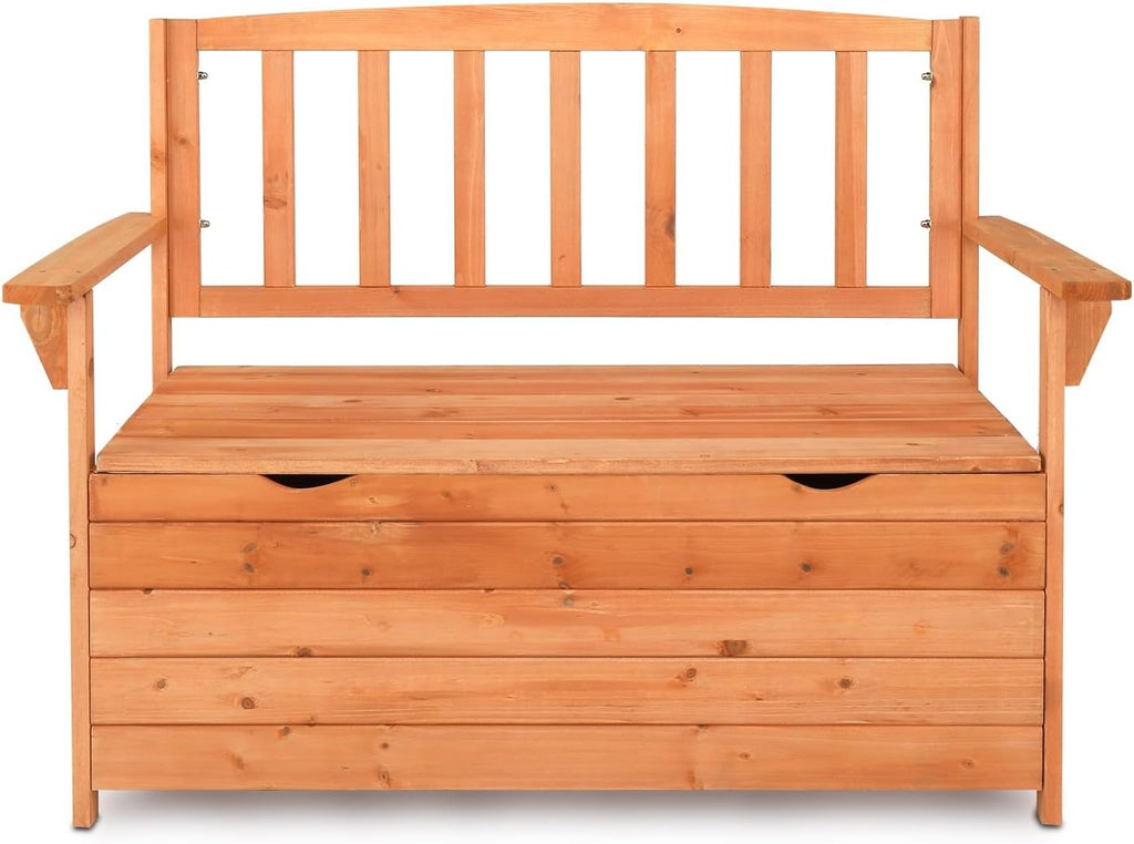 Outdoor Cedar Wood Storage Bench with Backrest and Armrests | 44.09 x 22.83 x 33.07 Inch, 440 lbs Capacity