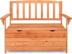 Outdoor Cedar Wood Storage Bench with Backrest and Armrests | 44.09 x 22.83 x 33.07 Inch, 440 lbs Capacity