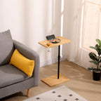 Height Adjustable Bamboo Couch Table, C-Shaped Oval End Table with Slots for Devices – Sofa Side Table for Bedroom, Living Room, or Bedside Use (B)