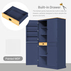71.3" Freestanding Kitchen Pantry Cabinet with 2 Drawers, 8 Door Shelves & Adjustable Shelves, Large Farmhouse Storage for Kitchen Dining Room, Blue