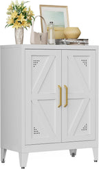 32" Metal Bathroom Storage Cabinet,Floor Storage Cabinet with 2 Doors and 2 Adjustable Shelves,Freestanding Sideboard for Small Spaces, Hallway, Dining Room,White