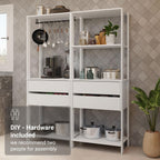 Madesa Kitchen Pantry Storage Rack with 4 Drawers, 5 Shelves and Hanging Space 55" L Multiuse Modular Cabinet for Kitchen Organization - White