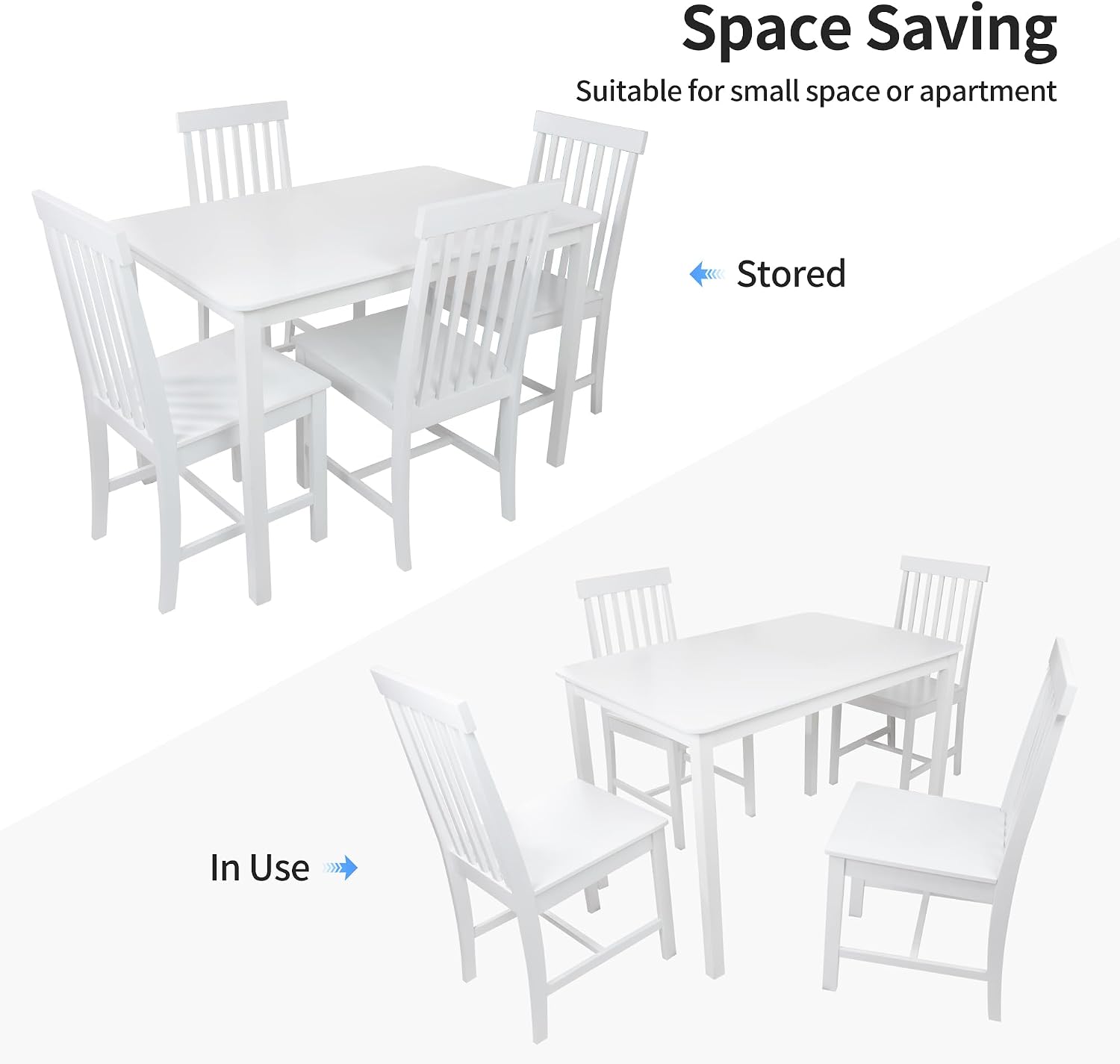 DUHOME 5-Piece Solid Wood Dining Table Set for 4, Farmhouse Kitchen Table Chairs Set of 4,Table and 4 Chairs Set for Small Space&Apartment, Dining Room, Breakfast Nook,White