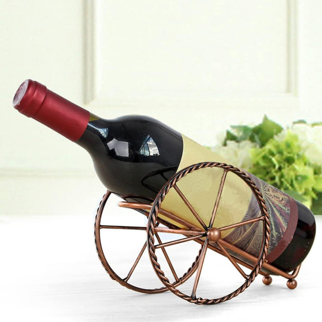 Metal Wine Rack Holder Wine Rack Iron Two Wheels Holder Shelf Decorative Tabletop Bottle Holders.